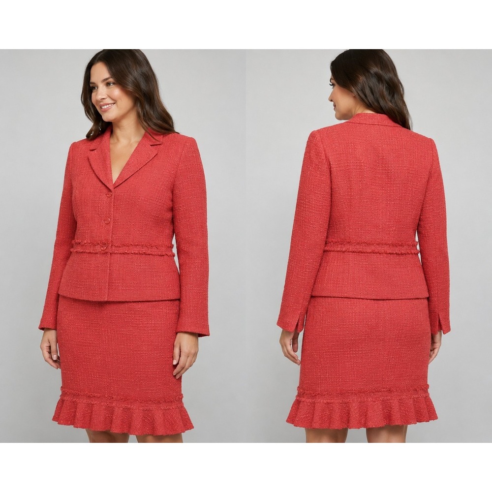 Le Suit Women's Size 18 Coral Tweed Skirt Suit 2 Piece Career Office Jacket...